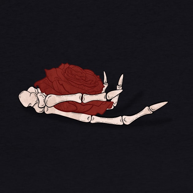 Skeleton Hand Holding A Red Rose by JBeasleyDesigns